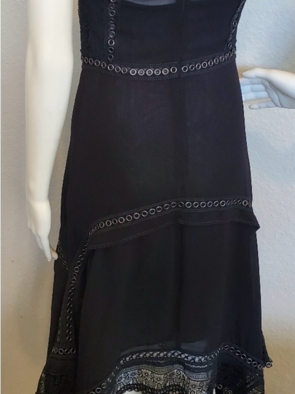 AllSaints Alicia Lace & Metal Midi Dress handkerchief hem 4 small All Saints - Picture 10 of 16